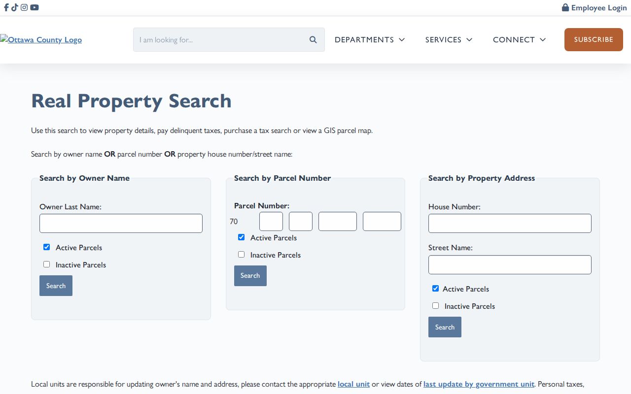 Allendale Township residents directory property-search fields in Ottawa County Property Search