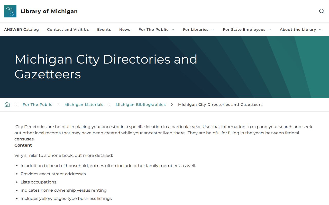 Allendale Township city directory collections in the Michigan city directory guide