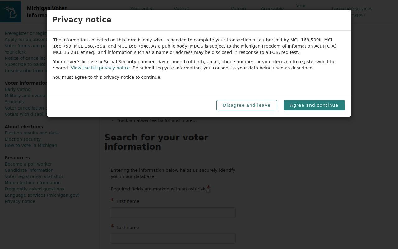 Allendale Township residents directory Michigan voter lookup screen