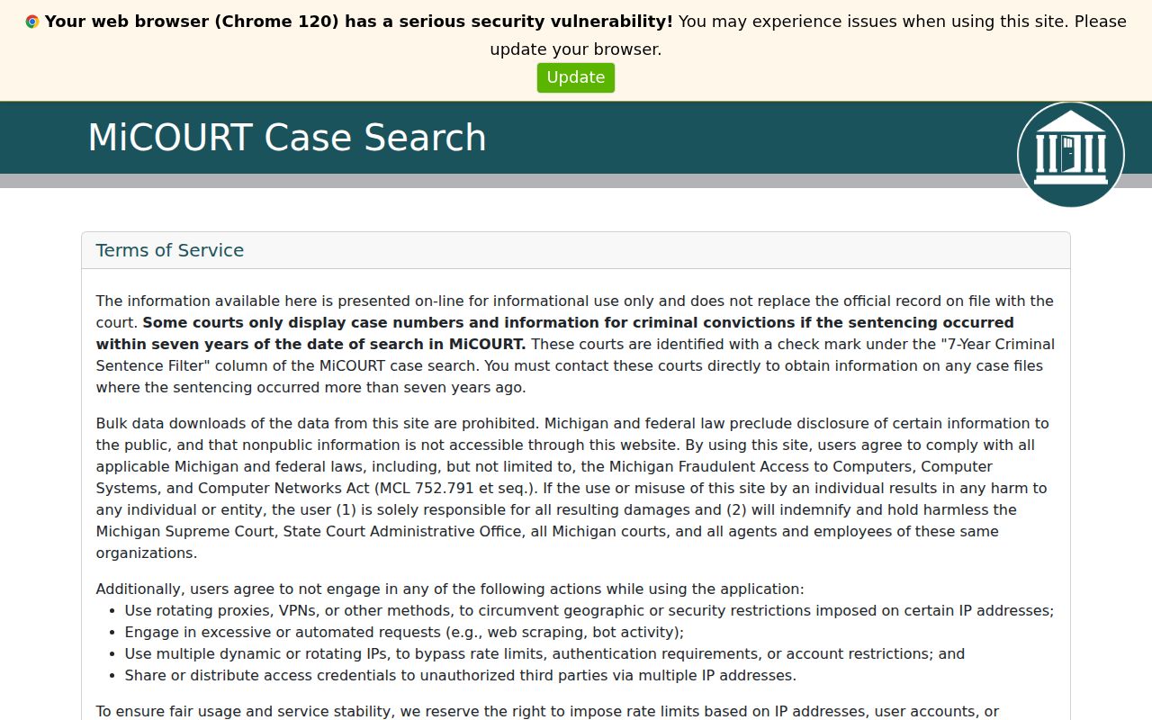 Allendale resident lookup using Michigan MiCOURT Case Search
